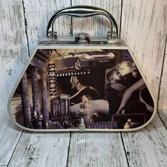 Vintage Hard Shell BERLIN LONDON PARIS Handbag Jewelry Case Organizer Footed - Picture 3 of 12